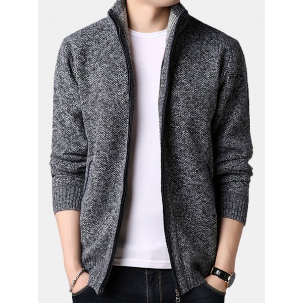 Mens Winter Casual Comfy Breathable Fleece Thicken Zipper Fly Long Sleeve Cardigans 