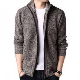 Mens Winter Casual Comfy Breathable Fleece Thicken Zipper Fly Long Sleeve Cardigans