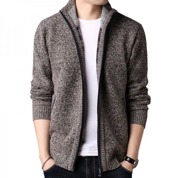 Mens Winter Casual Comfy Breathable Fleece Thicken Zipper Fly Long Sleeve Cardigans 