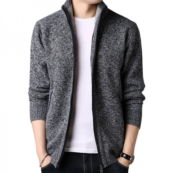 Mens Winter Casual Comfy Breathable Fleece Thicken Zipper Fly Long Sleeve Cardigans 