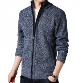 Mens Winter Casual Comfy Breathable Fleece Thicken Zipper Fly Long Sleeve Cardigans