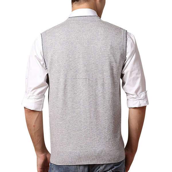 Men's Leisure Woolen Knitted Cardigan Vest Fashion V-neck Jacquard Vest 