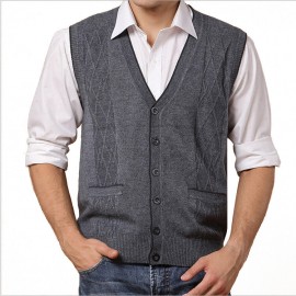 Men's Leisure Woolen Knitted Cardigan Vest Fashion V-neck Jacquard Vest