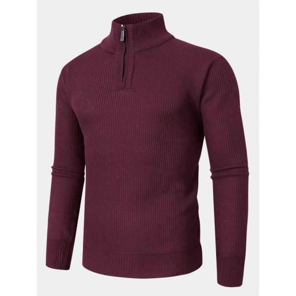 Mens Solid Color High Neck Knitted Warm Long Sleeve Sweaters 