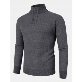 Mens Solid Color High Neck Knitted Warm Long Sleeve Sweaters