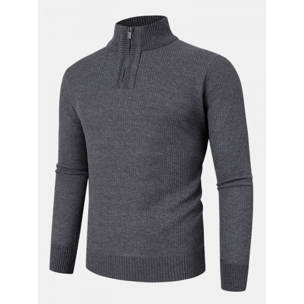 Mens Solid Color High Neck Knitted Warm Long Sleeve Sweaters 