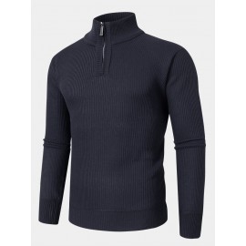 Mens Solid Color High Neck Knitted Warm Long Sleeve Sweaters