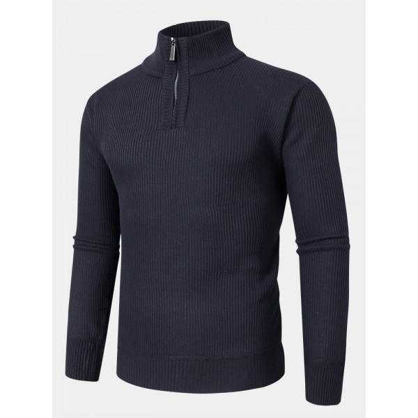 Mens Solid Color High Neck Knitted Warm Long Sleeve Sweaters 