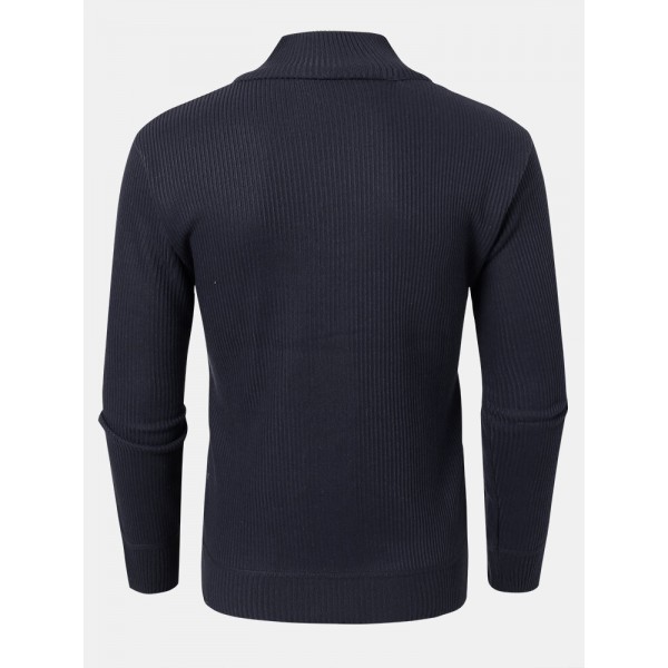 Mens Solid Color High Neck Knitted Warm Long Sleeve Sweaters 