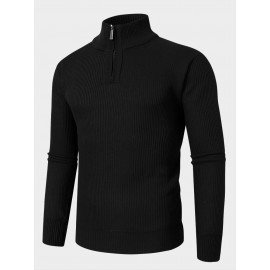 Mens Solid Color High Neck Knitted Warm Long Sleeve Sweaters