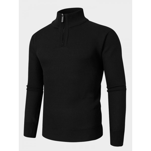 Mens Solid Color High Neck Knitted Warm Long Sleeve Sweaters 