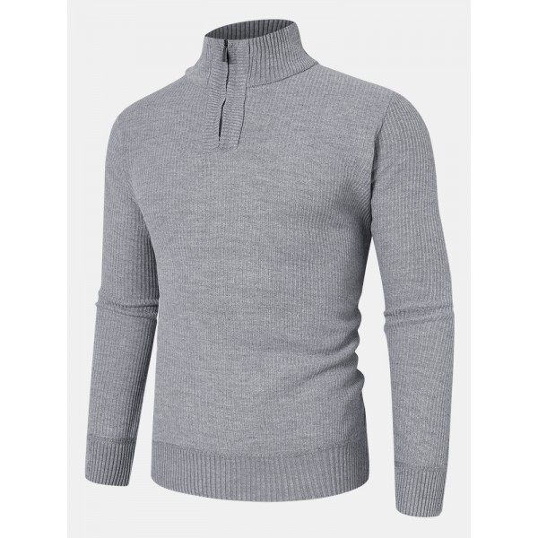 Mens Solid Color High Neck Knitted Warm Long Sleeve Sweaters 