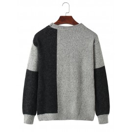 Mens Colorblock Long Sleeve Round Neck Pullover Knitting Sweaters