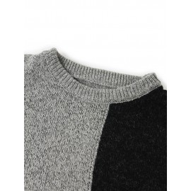 Mens Colorblock Long Sleeve Round Neck Pullover Knitting Sweaters