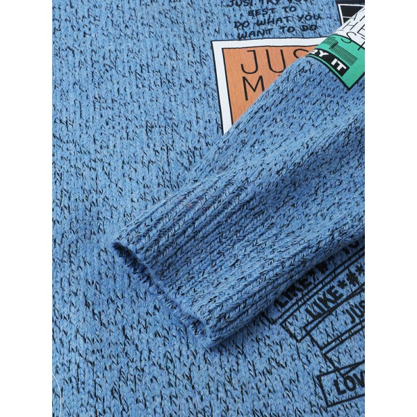 Mens Letter Label Print Round Neck Drop Shoulder Pullover Knitted Sweaters 