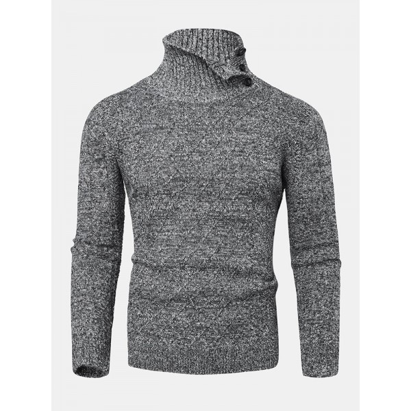 Mens Texture Solid Color High Waist Warm Long Sleeve Knitted Sweaters 