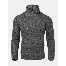 Mens Texture Solid Color High Waist Warm Long Sleeve Knitted Sweaters