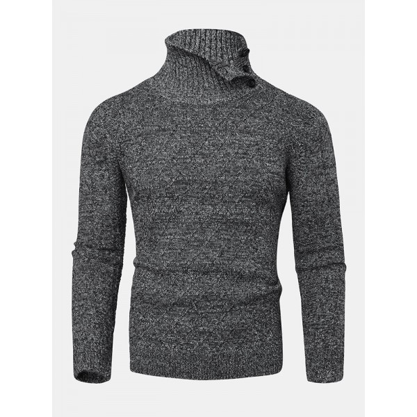 Mens Texture Solid Color High Waist Warm Long Sleeve Knitted Sweaters 