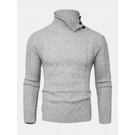 Mens Texture Solid Color High Waist Warm Long Sleeve Knitted Sweaters