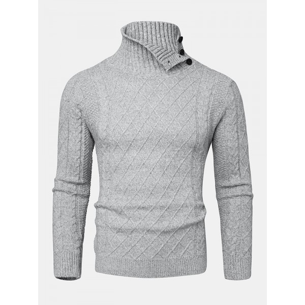 Mens Texture Solid Color High Waist Warm Long Sleeve Knitted Sweaters 