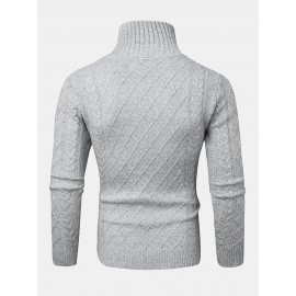 Mens Texture Solid Color High Waist Warm Long Sleeve Knitted Sweaters