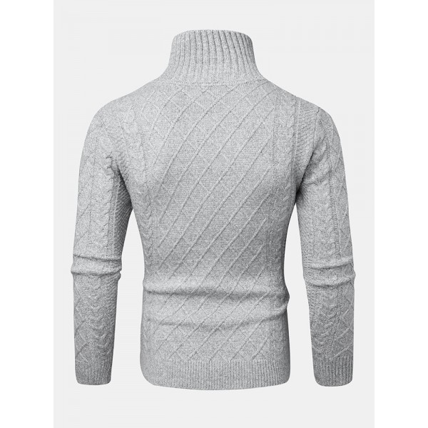 Mens Texture Solid Color High Waist Warm Long Sleeve Knitted Sweaters 