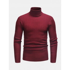 Mens Twisted Knitted High Neck Multi-Color Casual Basic Sweater