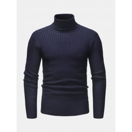 Mens Twisted Knitted High Neck Multi-Color Casual Basic Sweater