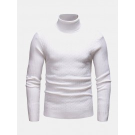 Mens Twisted Knitted High Neck Multi-Color Casual Basic Sweater