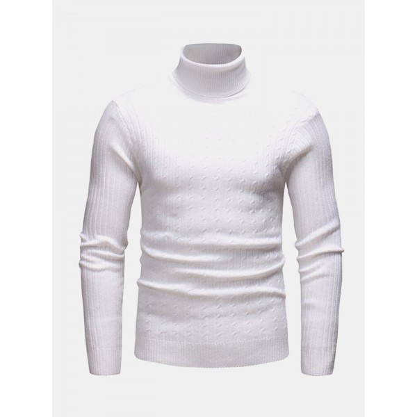 Mens Twisted Knitted High Neck Multi-Color Casual Basic Sweater 