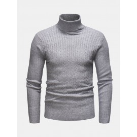 Mens Twisted Knitted High Neck Multi-Color Casual Basic Sweater