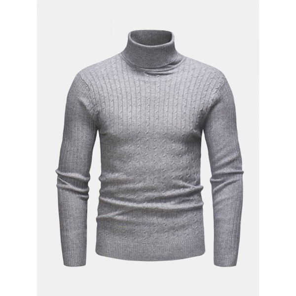 Mens Twisted Knitted High Neck Multi-Color Casual Basic Sweater 