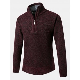 Mens Thick Solid Color Half Zipper Long Sleeve Knitting Sweaters