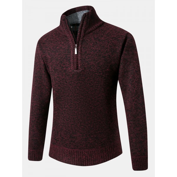 Mens Thick Solid Color Half Zipper Long Sleeve Knitting Sweaters 