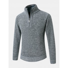 Mens Thick Solid Color Half Zipper Long Sleeve Knitting Sweaters