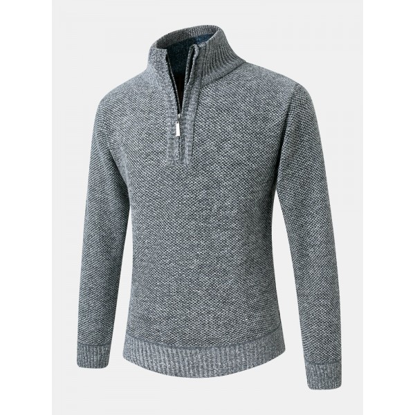 Mens Thick Solid Color Half Zipper Long Sleeve Knitting Sweaters 