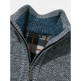 Mens Thick Solid Color Half Zipper Long Sleeve Knitting Sweaters