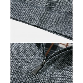 Mens Thick Solid Color Half Zipper Long Sleeve Knitting Sweaters