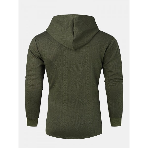 Mens Argyle Jacquard Knit Quarter Zip Cotton Casual Hooded Sweaters With Pocket 