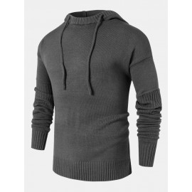 Mens Solid Color Design Cut Out Sleeve Kitted Hooded Sweaters