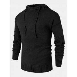 Mens Solid Color Design Cut Out Sleeve Kitted Hooded Sweaters