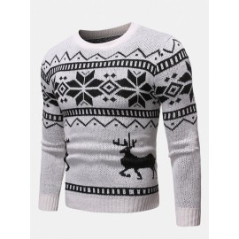 Mens Christmas Pattern Round Neck Slim Fit Casual Knitted Sweater