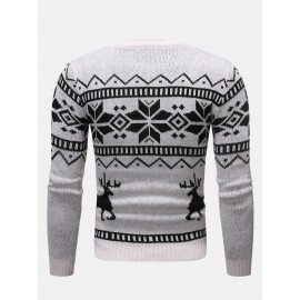 Mens Christmas Pattern Round Neck Slim Fit Casual Knitted Sweater