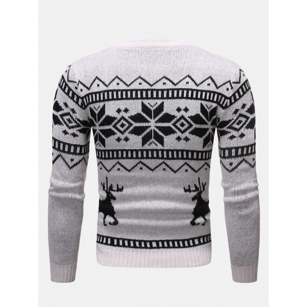 Mens Christmas Pattern Round Neck Slim Fit Casual Knitted Sweater 