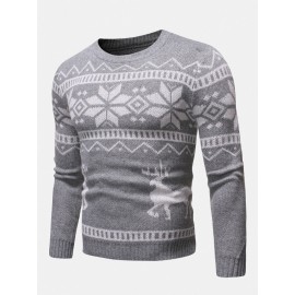 Mens Christmas Pattern Round Neck Slim Fit Casual Knitted Sweater