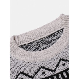 Mens Christmas Pattern Round Neck Slim Fit Casual Knitted Sweater