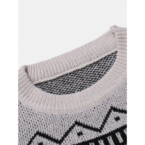 Mens Christmas Pattern Round Neck Slim Fit Casual Knitted Sweater 