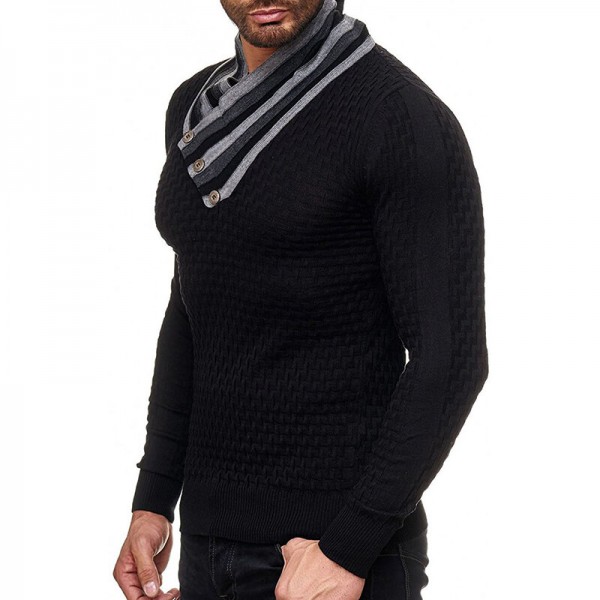 Men's Fashion Long Sleeve Turtleneck Knit Buttons Thick Cardigan Casual Sweaters 