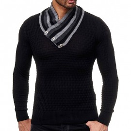 Men's Fashion Long Sleeve Turtleneck Knit Buttons Thick Cardigan Casual Sweaters