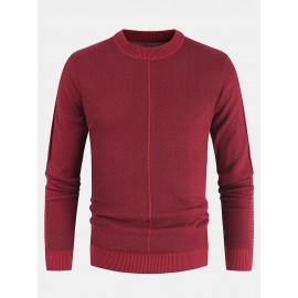 Mens Basic Solid Color Crew Neck Winter Casual Knitted Pullover Sweater